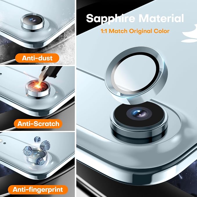 for iPhone Air Camera Lens Protector- Sky Blue | 9H Tempered Glass, Metal Individual Camera Cover, Accessories, Anti-drop, Case Friendly, HD Clear, Anti-Scratch - Image 3