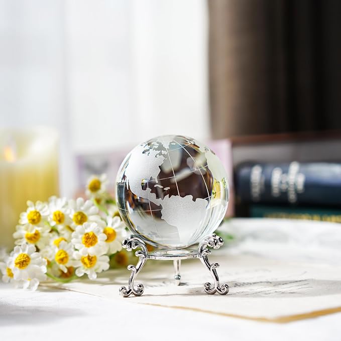 Crystal Globe World Globe Decor, 2.3" Glass Earth Ball with Stand | K9 Crystal Clarity, 2.3" Desktop Size, Stable Stand for Office, Study, Living Room & Gift Display - Image 3