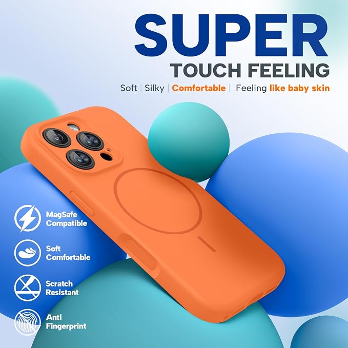 miracase Magnetic for iPhone 16 Pro Max Case, [Soft Anti-Scratch Microfiber Lining], Compatible with MagSafe, Liquid Silicone Case Shockproof Drop Protection Phone Case for 16 ProMax, Sunset Orange - Image 5