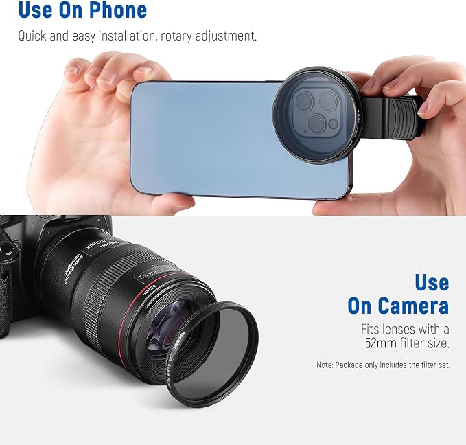 NEEWER 52mm ND CPL Star 4 Graduated Color Filter Set with Phone Lens Clamp | Compatible with iPhone 17 16 16e 15 14 Pro Max Plus Canon Nikon Sony Camera - Image 5