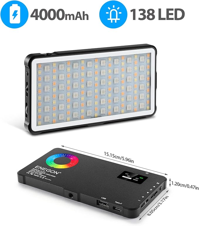 ENEGON RGB Video Light, Built-in 4000mAh Rechargeable Battery LED Camera Light Full Color 24 Common Light Effects, CRI≥95 2500-9000K LED Video Light Panel with Power Bank Function. - Image 6