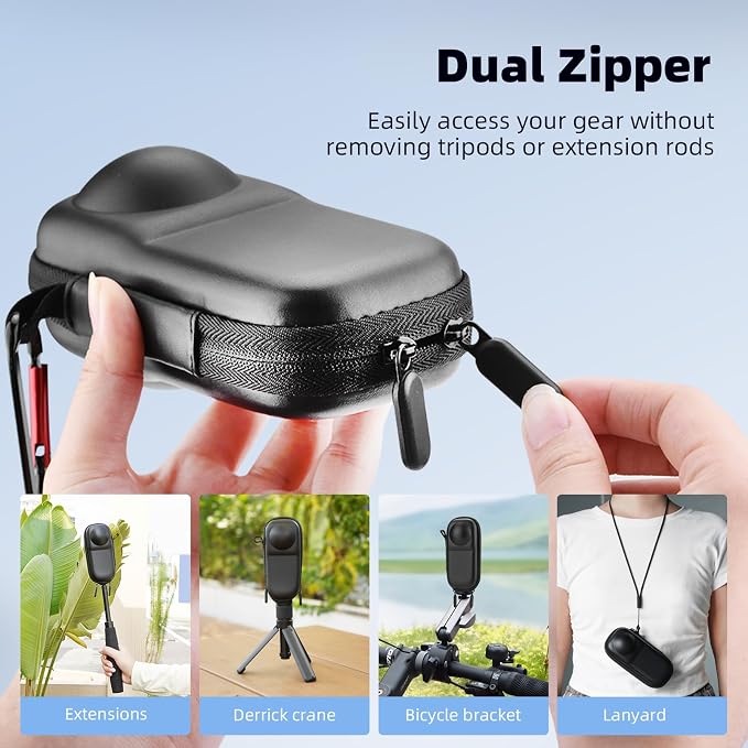 BRDRC Portable Small Case for Insta360 X4 X5 (for Original Lens Cap), Carrying Storage Bag Protective Cover Hard Shell Travel Protector with Wrist Strap Carabiner for Insta 360 X4 X5 Accessories - Image 4