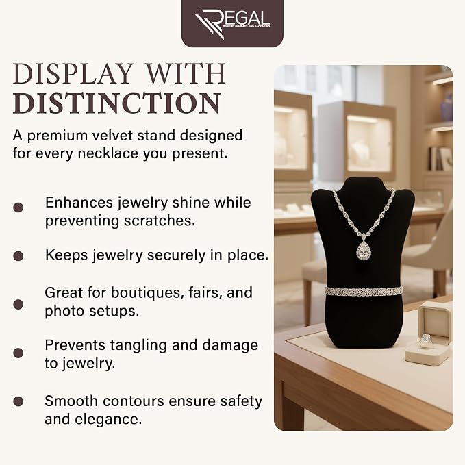 RJ Displays Jewelry Display for Vendors, Black Velvet Necklace Display Stand Holder, Jewelry Stand Necklace Holder for Vendors. Jewelry Display Stand 14” H. - Image 7
