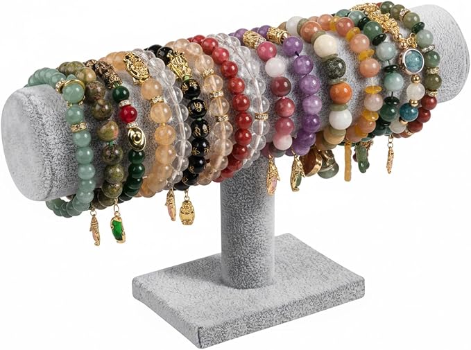 TENINYU Hovering T-Bar Bracelet Necklace Earring Bangle Pendants Anklet Tower Watch Key Jewelry Display Stand Home Organization for Women & Men (Gray Velvet) by TENINYU