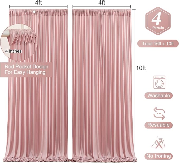 Rose Backdrop Curtains-Wrinkle-Free Polyester Photography Drapes Party Curtain Background for Baby Shower Wedding Decorations- 16 X10FT - Image 2