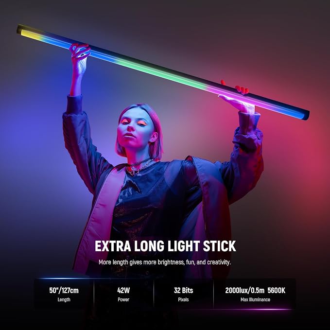 NEEWER TL120C RGB Tube Light, 42W Full Color RGBWW Photography LED Video Light Wand Stick with APP/2.4G/DMX Control, 7 Pixel Effects/18 Scenes, 2500K-10000K CRI97+ TLCI98+, 6000mAh Battery | Video Light Wand Stick, APP/2.4G/DMX Control, 7 Pixel Effects... - Image 2