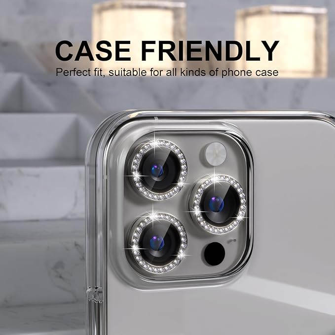 Choiche for iPhone 16 Pro/iPhone 16 Pro Max Camera Lens Protector | Ultra HD, Bling 9H Tempered Glass Camera Cover Screen Protector Metal Ring Decoration Accessories (Diamond-Titanium Natural) - Image 4