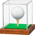 Clear Acrylic Golf Ball Display Case with Wood Base & Tee, Memorabilia Stand Cube Holder, Dust Protection Transparent Storage Box for Single Ball Souvenir Golfball Collections by Hxezoc