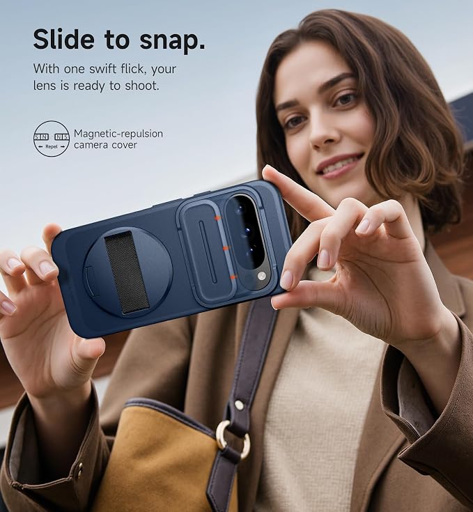 SURITCH for Google Pixel 9 Pro XL Case with 360° Rotatable Hand Strap Phone Grip Holder & Invisible Kickstand & Slide Camera Cover, Slim Rugged Shockproof Protective Cover for Pixel 9 Pro XL, Blue - Image 7