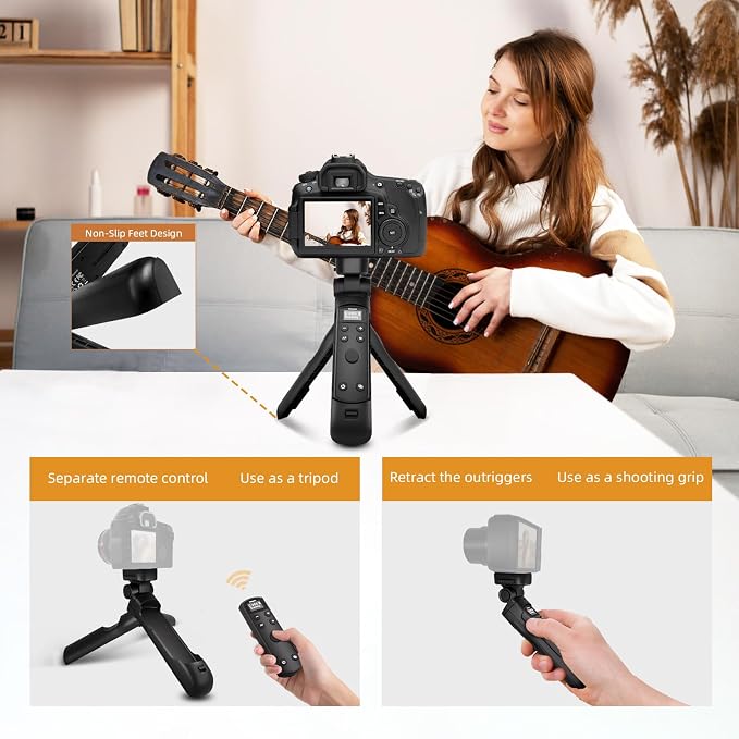 for Canon Tripod Wireless Shooting Grip with Shutter Release - Mini-Tripod with Rechargeable Remote Control for G7 X III/R50/R8/R5/R10/G5 X II/R100/M6 II/M200/M50/R50 V/6D II/V10/V1/SL2, for Vlogging - Image 2