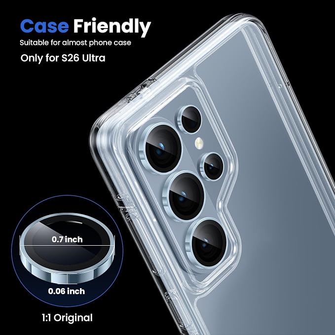 WSKEN for Samsung Galaxy S26 Ultra Camera Lens Protector - Ultra Thin | Case Friendly, 9H Shatterproof Tempered Glass, Anti Scratch Metal Circle, Camera Screen Protector Cover Accessories, Blue - Image 5