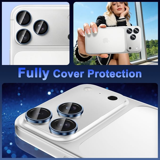 Meshine for iPhone 17 Pro/17 Pro Max Camera Lens Protector,Scratch Proof,Strong Adsorption,9H Hardness with Metal Ring Camera Cover,Ultra Thin Case Friendly, Accessories Lens Protector,Light Blue - Image 8