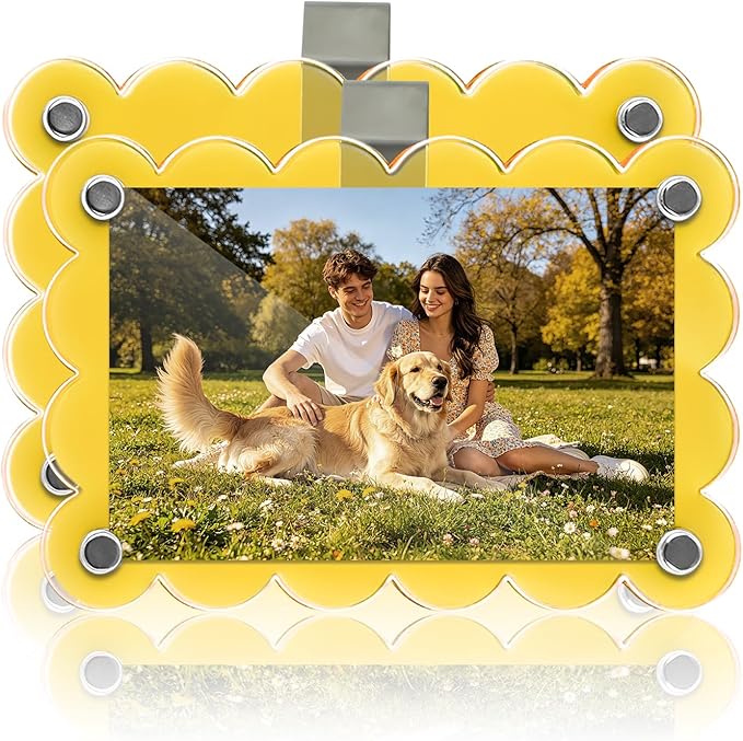 2Pcs Magnetic Car Visor Photo Holder, Scalloped Yellow, 2.4 x 3.5 in | Clear Acrylic Car Picture Frame, Personalized Picture Frame Clip for Sun Visor, For Family, Pets, Travel Photos by Nirvany-MakeACoolLifeForU