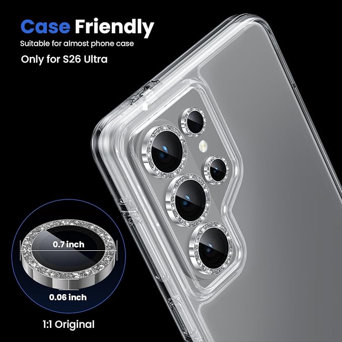 WSKEN for Samsung Galaxy S26 Ultra Camera Lens Protector - Ultra Thin | Case Friendly, 9H Shatterproof Tempered Glass, Anti Scratch Metal Circle, Camera Screen Protector Cover Accessories, Glitter - Image 5