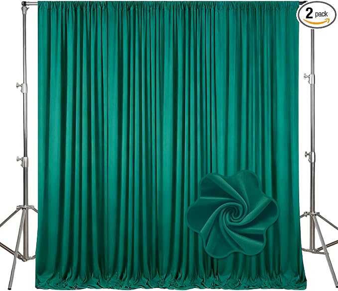 10ft x 10ft Green Backdrop Curtains for Parties, Polyester Fabric Backdrop Drapes with Rod Pockets for Weddings, Birthday, Halloween, Photography, Christmas Party Background Curtain, 2 Panels by Tisspoms