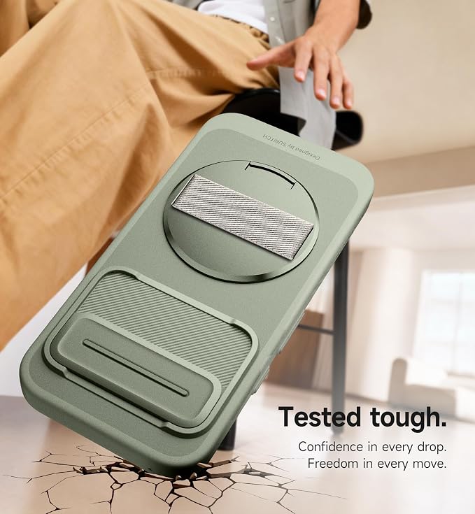 SURITCH for Google Pixel 9a Case with 360° Rotatable Hand Strap Phone Grip Holder & Invisible Kickstand & Slide Camera Cover, Slim Rugged Shockproof Protective Cover for Pixel 9a, Green - Image 8