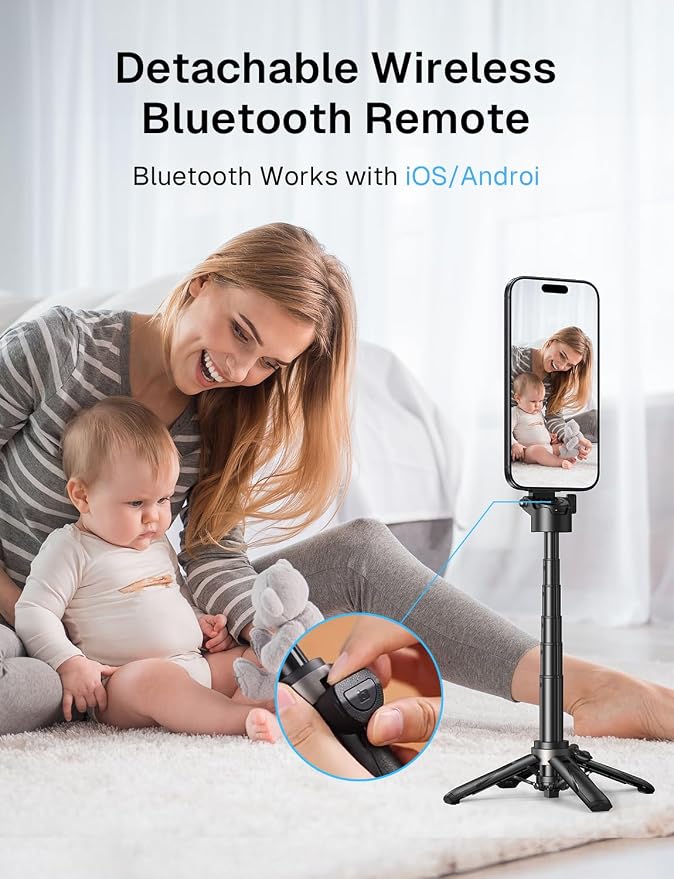 MAGIC JOHN Phone Tripod with 2 Selfie Light, Portable Pocket Size Selfie Stick for iPhone Magsafe, Selfie Stick with Detachable Remote Control for Photograph, Live Streaming, Video Recording - Image 5