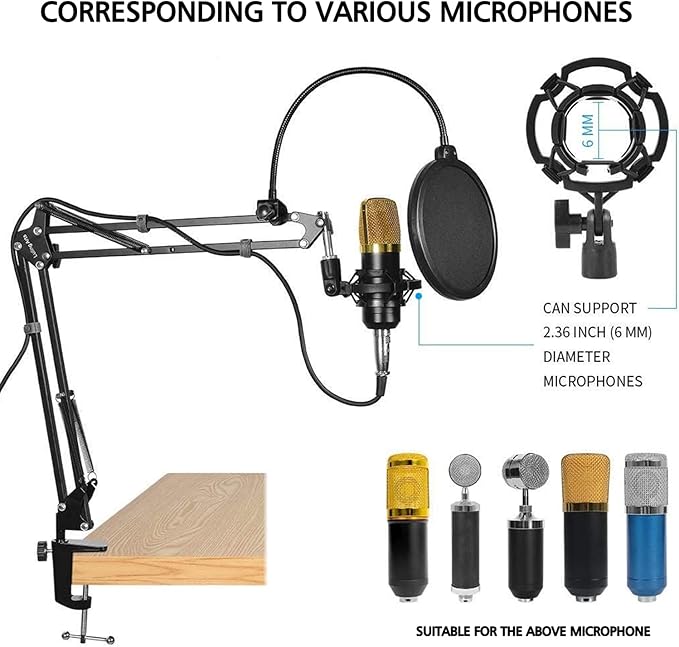Microphone Stand for Blue Yeti, Quadcast Boom Arm Scissor Mic Stand with Windscreen and Double layered screen Pop Filter Heavy Duty Mic Boom Scissor Arm Stands, Broadcasting and Recording.Game | Includes windscreen and double-layer pop filter; compatib... - Image 2
