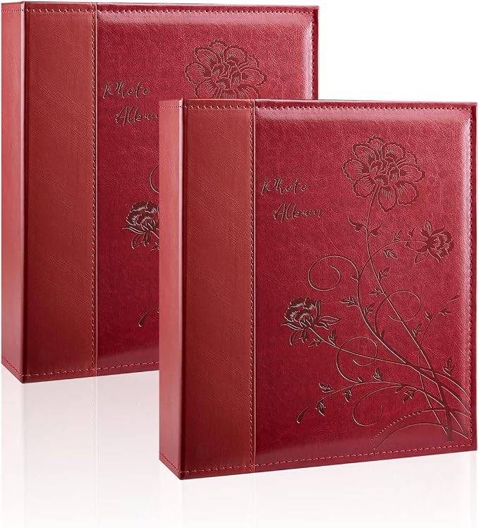 Artmag Photo Album 5x7 2 Packs Clear Pages Pockets Leather Cover Slip Slide in Photo Album Book Each Holds 100 Vertical 5x7 Photos Picture Book for Wedding Family (Red) by Artmag