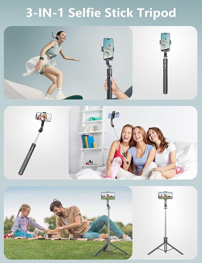 Selfie Stick Tripod with Light, 67'' Tripod with Wireless Remote, Portable Phone Tripod Compatible with iPhone 16/15 Pro Max/15/14 Pro/14/13, Samsung S22/ S23 Ultra/Android Smartphone - Image 8