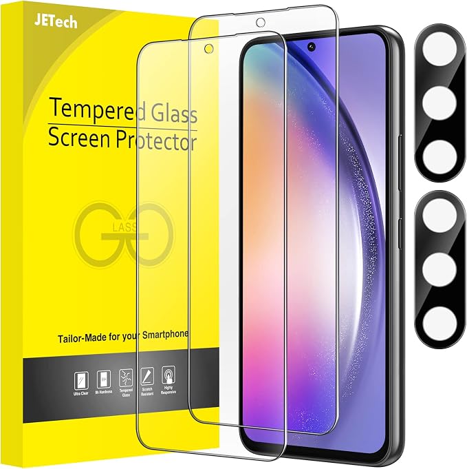 JETech Screen Protector for Galaxy A54, with Camera Lens Protector, 2+2Pack | HD Clear Tempered Glass, Anti-Scratch Protection by JETech