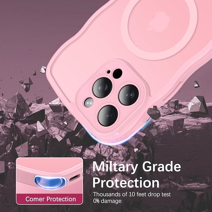 BENTOBEN Magnetic for iPhone 16 Pro Case, Cute Wavy [Full Camera Protection][Compatible with MagSafe] Matte Anti-Slip Bumper Women Girls Boys Protective Cover for 16 Pro 6.3" 2024, Light Pink - Image 3