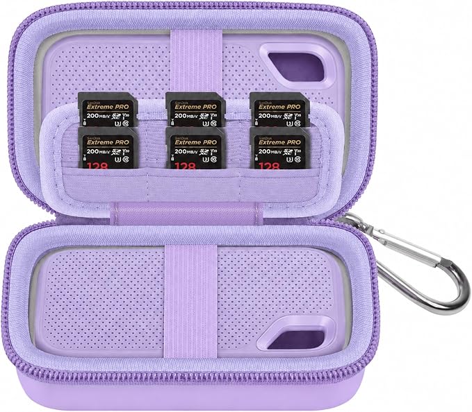 Comecase Dual SSD Case for SanDisk Extreme Portable SSD and Extreme PRO | Holds 2 Drives & 12 SD Cards, Elastic Strap Fit 500GB/1TB/2TB/4TB/8TB, Cable Groove & Carabiner for Travel, Purple, Box Only by COMECASE