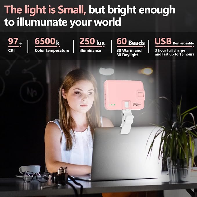 BANSINE LED Phone Light - USB-Rechargeable Portable Photo Light with 97+ CRI, Up to 6500K Color Temperature for Selfie, Zoom Conference, Video, Makeup and Live Stream - Image 2