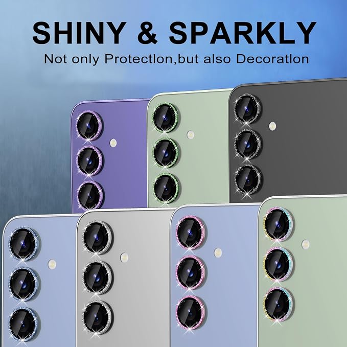 for Samsung Galaxy S24 FE Camera Lens Protector, Individual Metal Ring Tempered Glass Lens Cover, [Strong Adsorption] Scratch Resistant Ultra-Thin HD Clear Lens Cover, 1 Set-Colorful Sparkly - Image 7