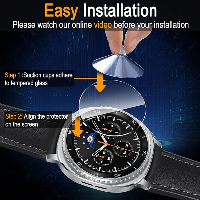 SiHPuoy Tempered Glass Screen Protector for Samsung Galaxy Watch 8 Classic | 4 Pack, 46mm, 9H Hardness, Military Grade Shatterproof, Anti Scratch, Bubble Free, HD Ultra-thin, Easy Install, Case Friendly - Image 7