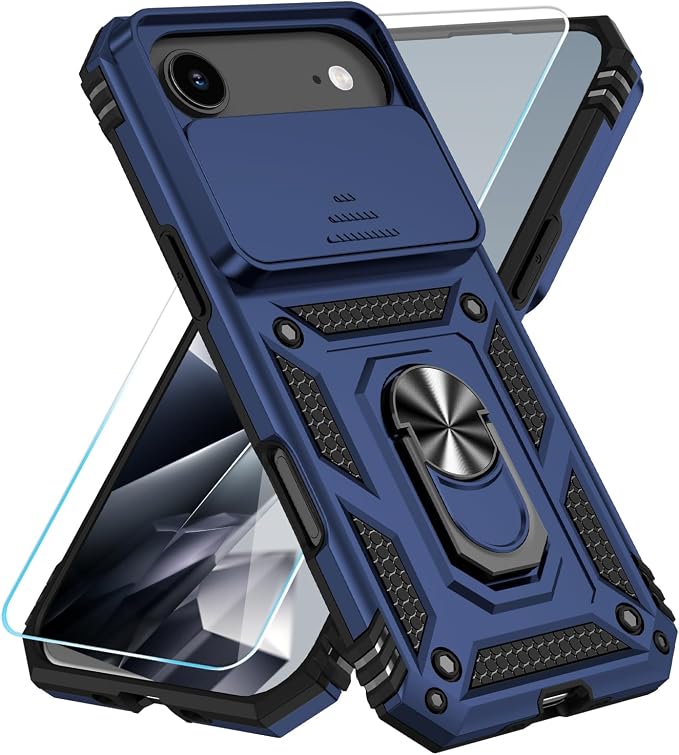 SunStory Phone Case for iPhone Air Case with HD Screen Protector & Slide Camera Cover & Rotated Ring Kickstand, [Military-Grade] Phone Case for iPhone 17 Air, Blue by SunStory