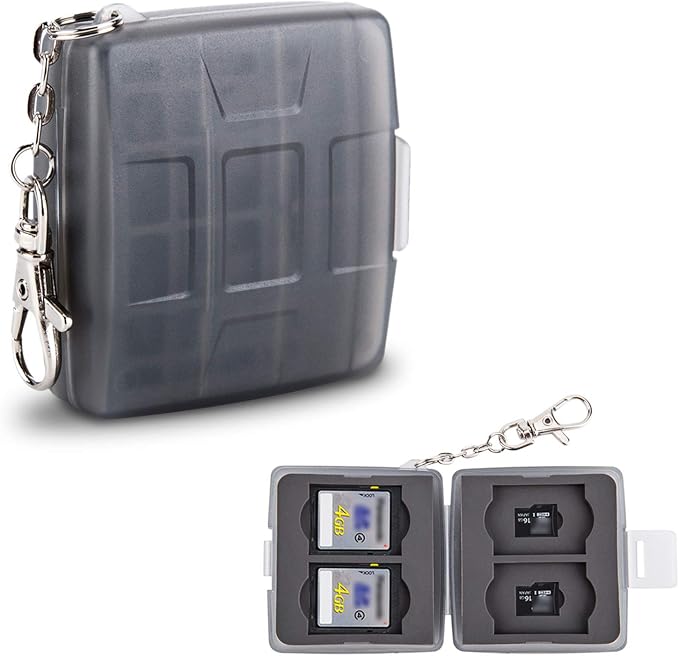 8 Slots Memory Card Case for 4 SD/SDHC/SDXC Cards and 4 Micro SD/TF Cards,Anti-Dust Crush Resistance,SD Card Case Small Micro SD Holder with Chain (Gray) by JJC