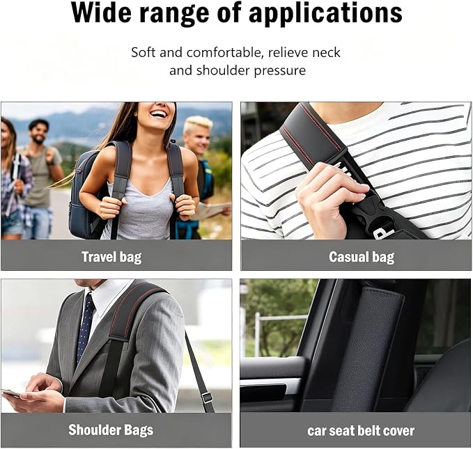 2Pcs Black Leather Seat Belt Covers Soft PU Leather Seat Belt Shoulder Pads, Comfortable Protector for Neck & Shoulder Relief, Universal Fit for Cars, Trucks, SUVs & Backpack Straps - Image 6