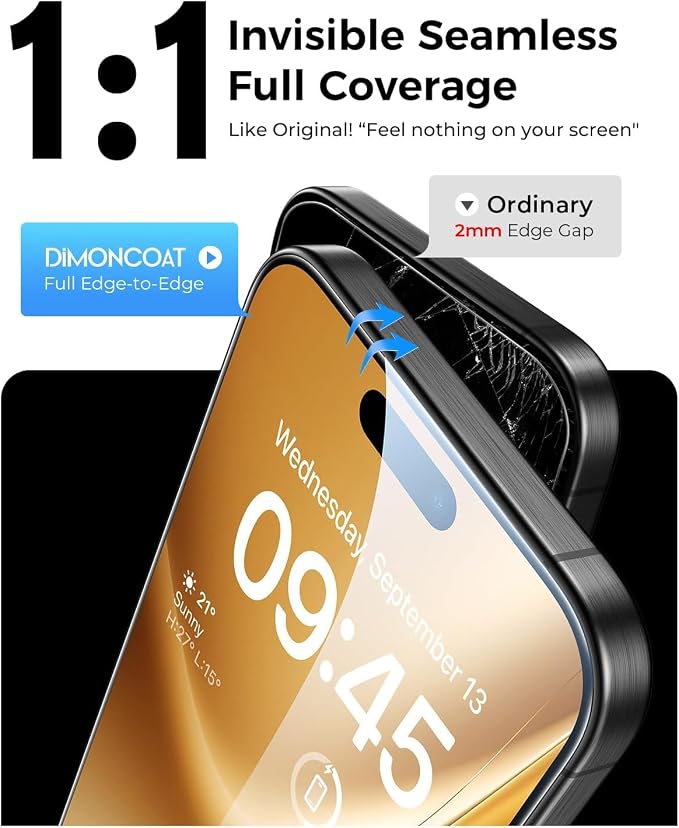 DIMONCOAT 4-PACK Privacy Screen Protector Compatible with iPhone 16 Plus | [Auto Alignment Kit] [10X Military Protection] 16 Plus 6.7 inch Tempered Glass, 23°Anti Spy Film,[Case Friendly] - Image 5