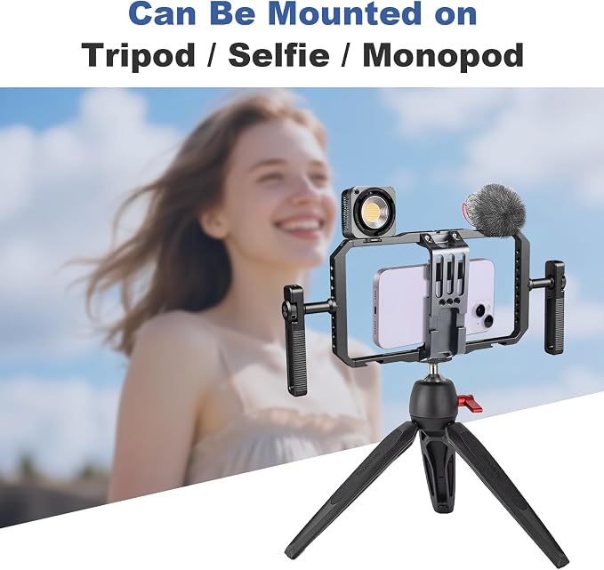 Universal Phone Cage Handheld Stabilizer Kit for Vlogging & Filmmaking, Smartphone Cage Video Rig with 360° Rotation Handles Compatible with iPhone 17/16/15/14/13 Series and Android Phones - Image 7