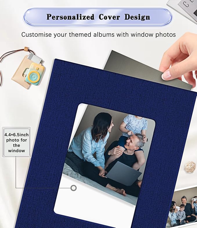 Ejblfe Photo Album 4x6,Linen Cover Slide-in Photo Album Book Can Holds 300 4x6 Photos with 50 Black Sheets for Family,Wedding,Baby and Holiday Pictures (Dark blue) - Image 2