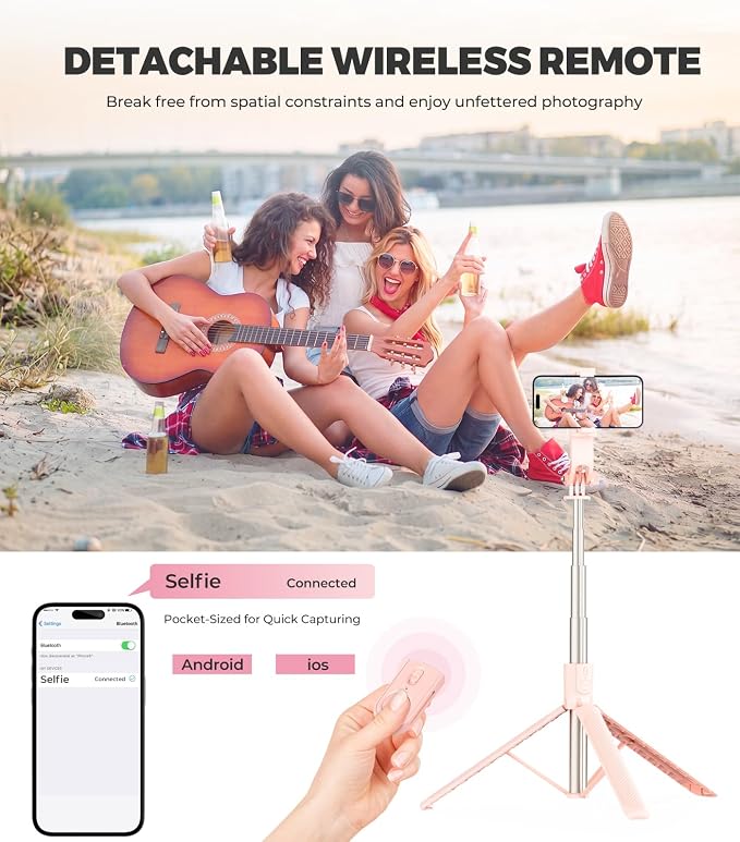 71” Phone Tripod & Selfie Stick for iPhone/Samsung/Android/Camera | Portable All-in-One Extendable Phone Tripod Stand with Wireless Remote for Selfies, Live Streaming & Video Recording. - Image 4