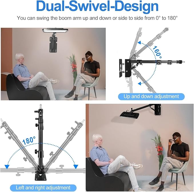 EMART Ring Light Wall Mount Boom Arm, Adjustable 42in/106cm Overhead Stand | 180°Rotation Heavy Duty Triangle Bracket Mounting Bar for Camera, Photography Lighting, Barber Led Lamp - Image 4