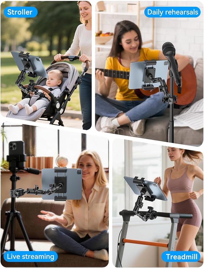 PLDHPRO Tablet Holder for Mic Stand,iPad Clamp Mount with Long Arm,360°Rotating Adjustable Tablet Mount for Microphone Stand,Fits 5.5"-14.6" iPad Pro 12.9, Galaxy,iPhone - Image 6