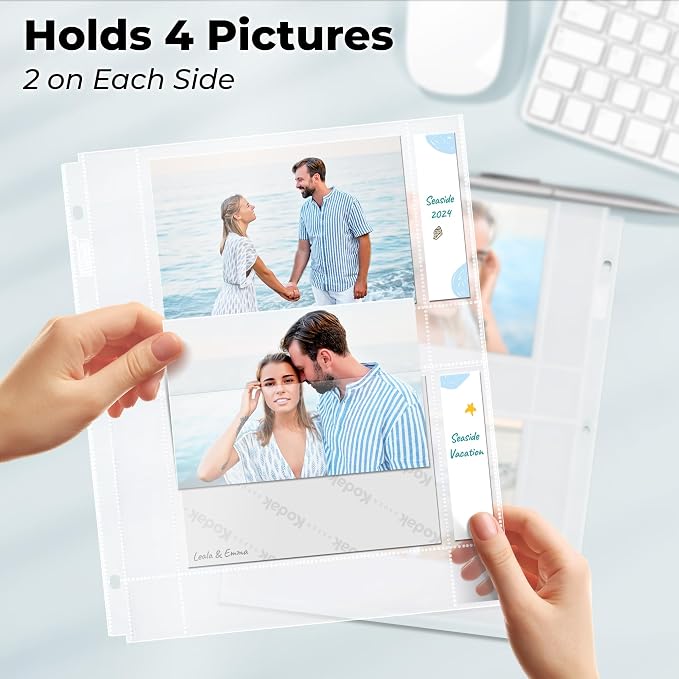 Dunwell Photo Sleeves for 3-Ring Binder, (4x6 Horizontal, 50 Pack) for 200 Pictures, Each Photo Page Sheet Protector Holds Four 4 x 6 Pictures or Postcards, Acid-Free Poly 4x6 Album Refill Pages - Image 3