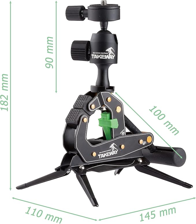 Camera Clamp Mount Tabletop C Clamp Mount Stand with Phone Holder, 360°Rotatable Mini Ball Head and 1/4" Screew Quick Release Clamp for GoPro/Brinno/DSLR/MILC/SLR Camera and Smartphone - Image 7