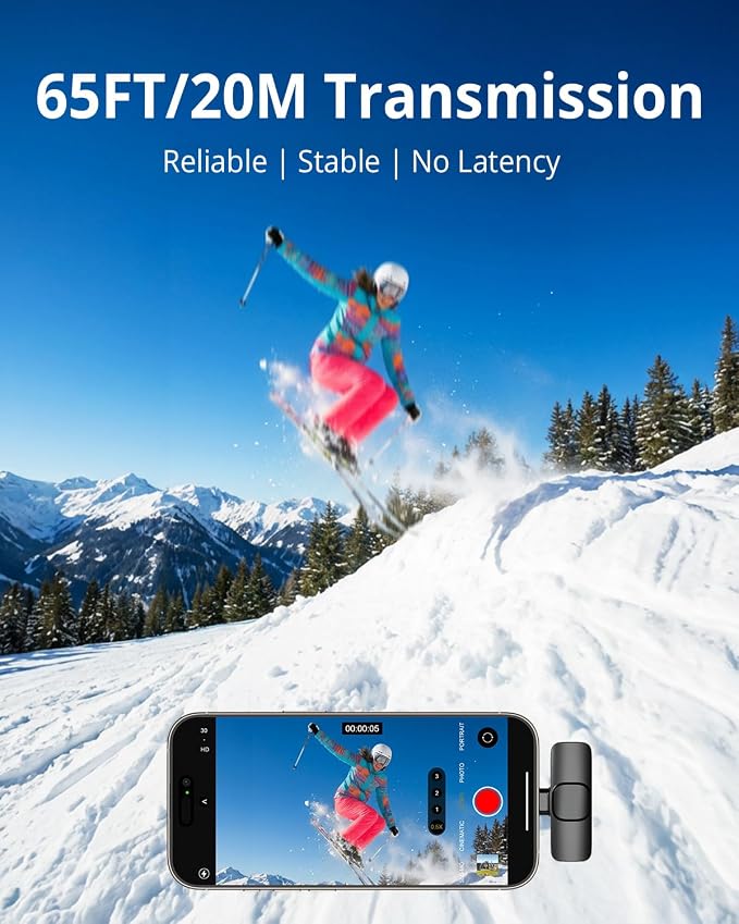 Mini Microphone for iPhone Android - Wireless Lavalier Microphone USB-C Lightning, Noise Cancelling Clip On Mic, 65ft Range, 12H Battery for Video Recording TikTok YouTube Content Creators - Image 5