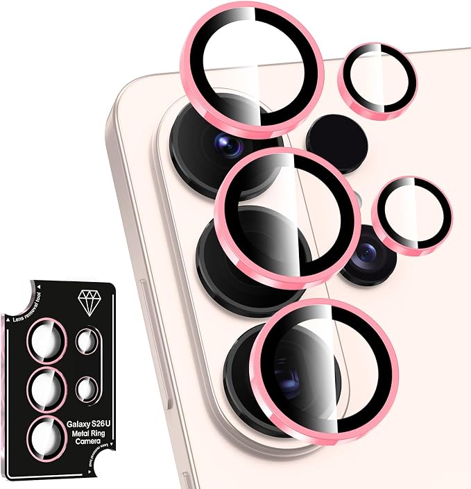 for Samsung Galaxy S26 Ultra Camera Lens Protector, Individual Metal Ring Tempered Glass Lens Cover, [Strong Adsorption] Scratch Resistant Ultra-Thin HD Clear Lens Cover, 1 Set-Pink Shine by Btscase