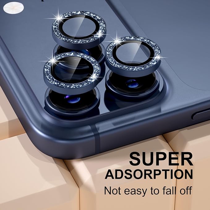 Misea Compatible for iPhone 17 Pro/iPhone 17 Pro Max Camera Lens Protector | 9H Tempered Glass Ultra HD Bling Camera Screen Protector Cover Metal Individual Ring Accessories, Deep Blue Glitter - Image 6