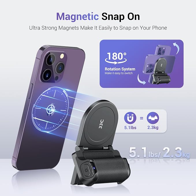 JJC Magnetic Phone Camera Grip Handle with Remote for MagSafe iPhone | Camera Handle Bluetooth Bracket for iPhone Air 17 16 15 14 13 12 Pro Max MagSafe Case, Ideal for Photography/Video/Vlogging - Image 3