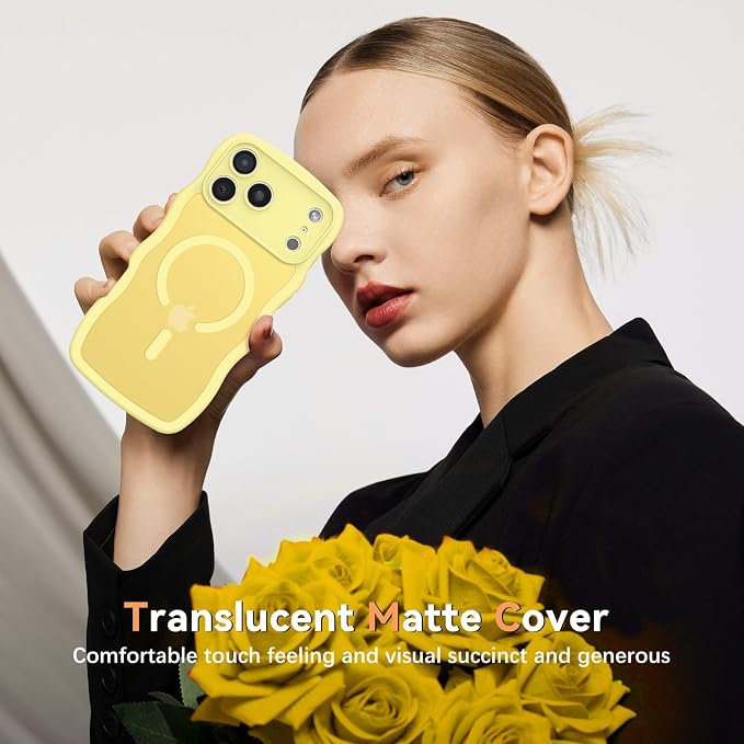 BENTOBEN Magnetic for iPhone 17 Pro Case, Cute Wavy Full Camera Protection [Compatible with MagSafe] Matte Anti-Slip Bumper Women Girls Boys Protective Cover for 17 Pro 6.3", Yellow - Image 6