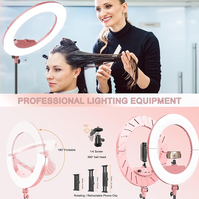 18 Inch Ring Light Kit, 55W6700k Dimmable LED Light, Tripod Stand, Remote Controller,Box,CRI95(Pink) - Image 7