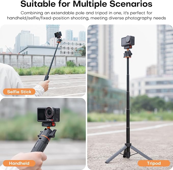 REYGEAK 21" Camera Tripod 360° Ball Head for DJI Osmo 360 Action 5 pro/4/3 | 21.6" extendable selfie stick for vlogs, with cold shoe, magnetic and quick release design, for DJI Osmo 360 Action 5 pro/4/3 - Image 4