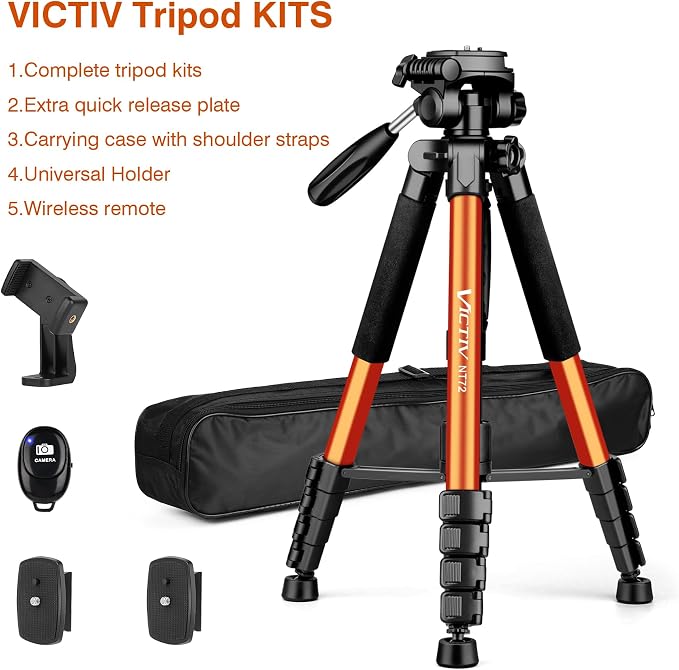 Tripod for Camera, 72" Tall Camera Tripod & Monopod with Remote, Professional Heavy Duty Compact Camera Stand for Phone, DSLR, Spotting Scope, Telescope, Binocular - Image 8