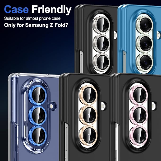 for Samsung Galaxy Z Fold 7 Camera Lens Protector, Individual Metal Ring Tempered Glass Lens Cover, [Strong Adsorption] Scratch Resistant Ultra-Thin HD Clear Lens Cover, 1 Set-Gold - Image 7